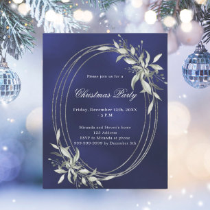 Blue silver greenery Christmas Party invitation