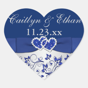 Blue, Silver Grey Floral Wedding Favour Sticker