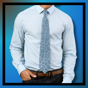 Blue Silver Grey Leopard Print Tie