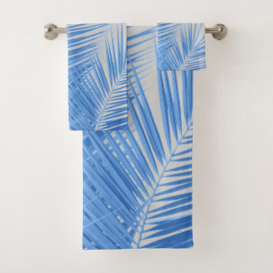 Blue Silver Grey Palm Leaves Dream #1  Bath Towel Set