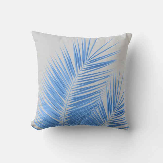 Blue Silver Grey Palm Leaves Dream #1  Cushion (Front)