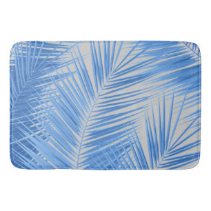 Blue Silver Grey Palm Leaves Dream #1a Bath Mat