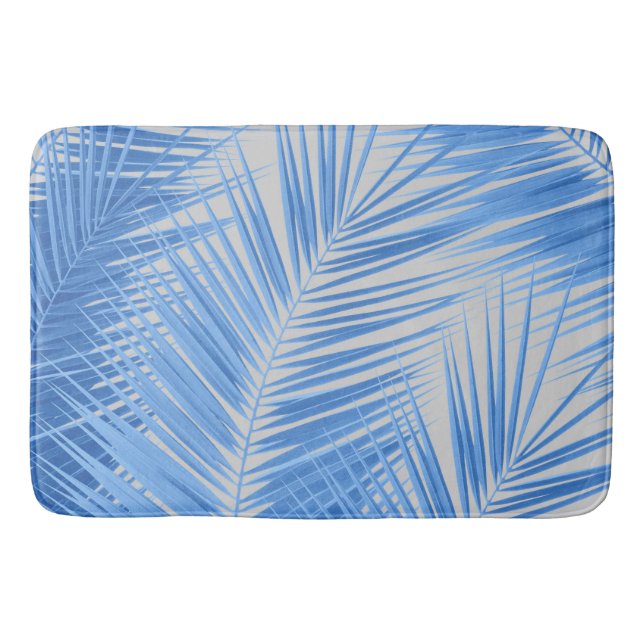 Blue Silver Grey Palm Leaves Dream #1a  Bath Mat (Front)