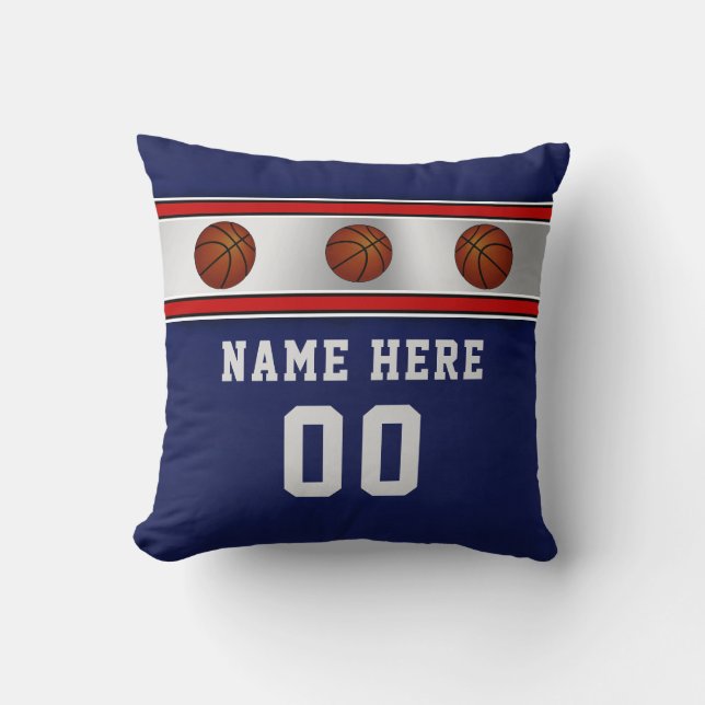 Blue, Silver Grey Personalised Basketball Pillow (Front)