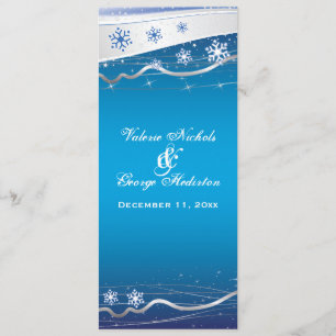 Blue, silver grey snowflake wedding program card