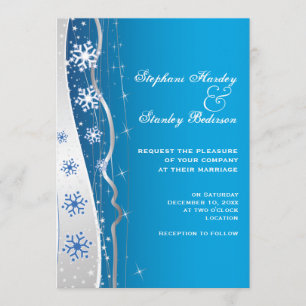 Blue, silver grey snowflake winter wedding invitation