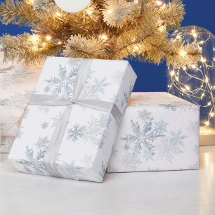 Blue Silver Grey Snowflake Wonderland Wrapping Paper