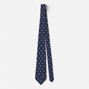 Blue Silver Grey Snowflakes Monogrammed Christmas Tie