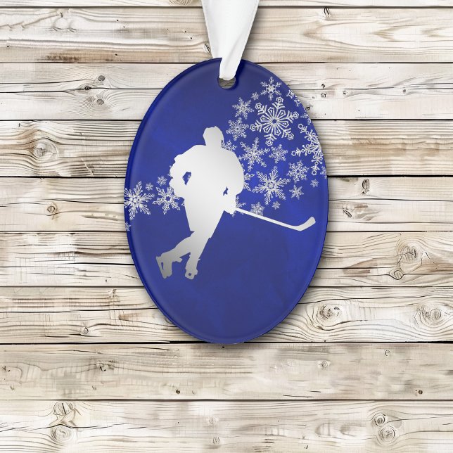 Blue Silver Ice Hockey Player Ornament (Creator Uploaded)