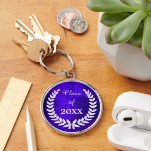 Blue Silver Laurel Wreath Graduation Key Ring