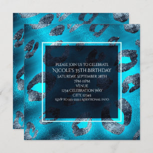 Blue & Silver Leopard Print Party Invitations