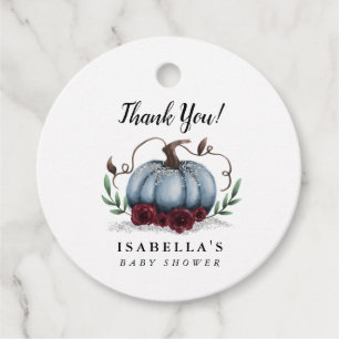 Blue Silver Little Pumpkin Baby Shower Favour Tags