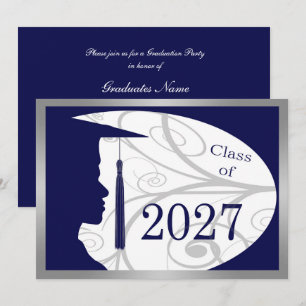 Blue Silver Man Silhouette 2027 Graduation Party Invitation