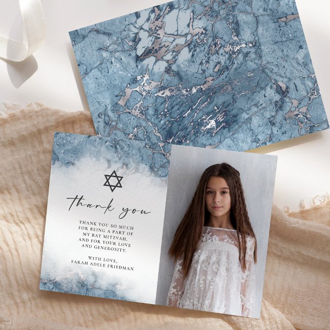 Blue Silver Marble Bat Mitzvah Thank You (Creator Uploaded)