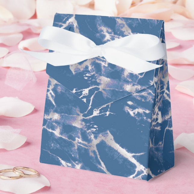 Blue Silver Marble Wedding Favour Box (Wedding)