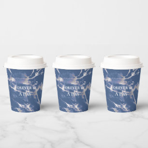 Blue Silver Marble Wedding Paper Cups