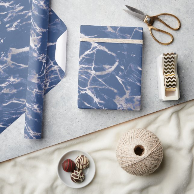 Blue Silver Marble Wrapping Paper (Crafts)