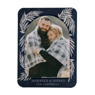 Blue Silver Merry Arch Botanical Photo Holiday Magnet