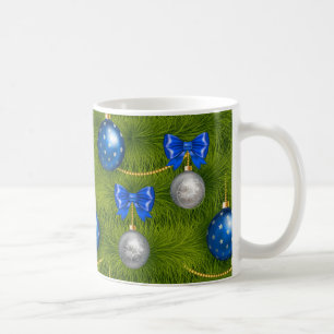Blue Silver Merry Christmas Ornament Holiday Coffee Mug