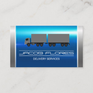 Blue Silver Metallic Semi Truck Business Card