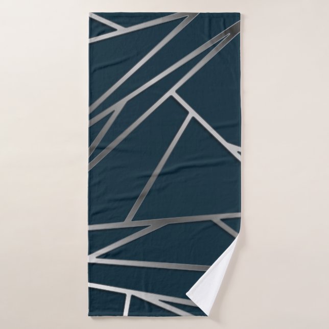 Blue Silver Modern Geometric  Bath Towel (Bath Towel)
