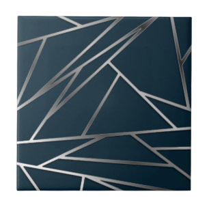Blue Silver Modern Geometric Ceramic Tile