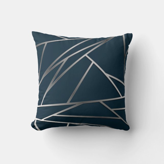 Blue Silver Modern Geometric  Cushion (Front)