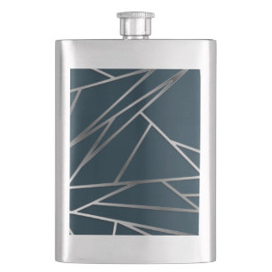 Blue Silver Modern Geometric  Hip Flask