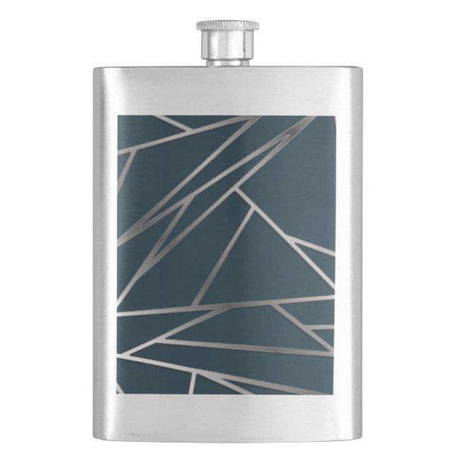 Blue Silver Modern Geometric  Hip Flask (Front)