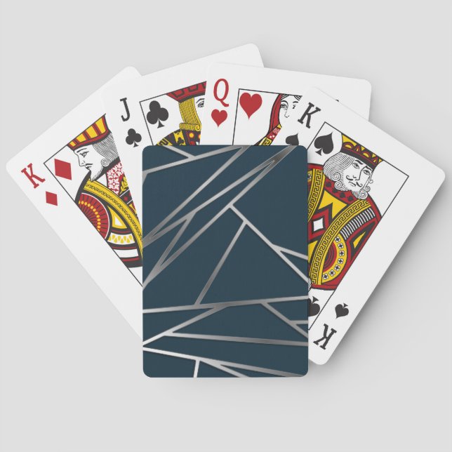 Blue Silver Modern Geometric  Playing Cards (Back)