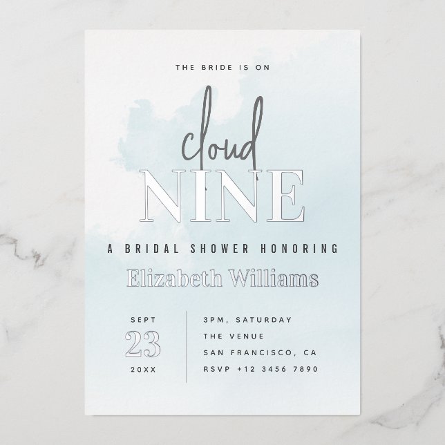 Blue & Silver Modern On Cloud 9 Bridal Shower (Front)