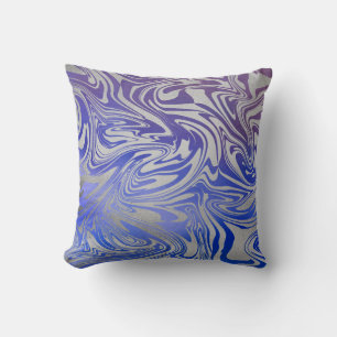 Blue Silver Molten Decorative Pillow