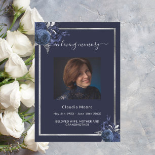 Blue silver photo Celebration of life funeral Invitation