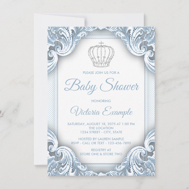 Blue Silver Prince Baby Shower Invitations (Front)
