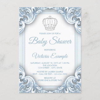 Blue Silver Prince Baby Shower Invitations