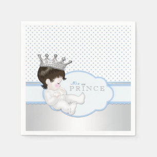 Blue Silver Prince Baby Shower Napkin