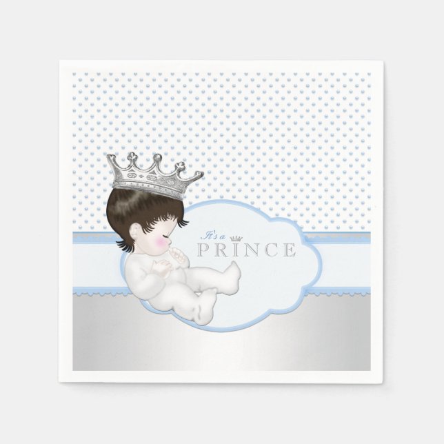 Blue Silver Prince Baby Shower Napkin (Front)