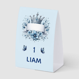 Blue Silver Prince Crown Table Numbers Card