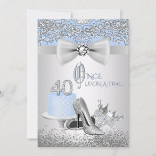 Blue Silver Princess 40th Birthday Invitations
