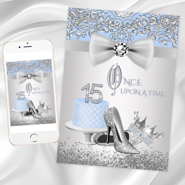 Blue Silver Quinceanera Princess Invitations (Blue Silver Quinceanera Princess Invitations. Digital download and print files available.)