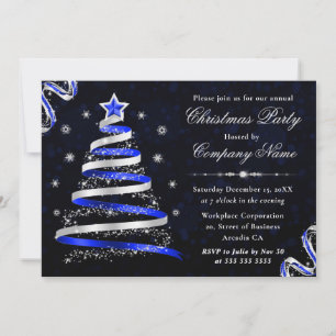 Blue & Silver Ribbon Tree Corporate Christmas Invitation