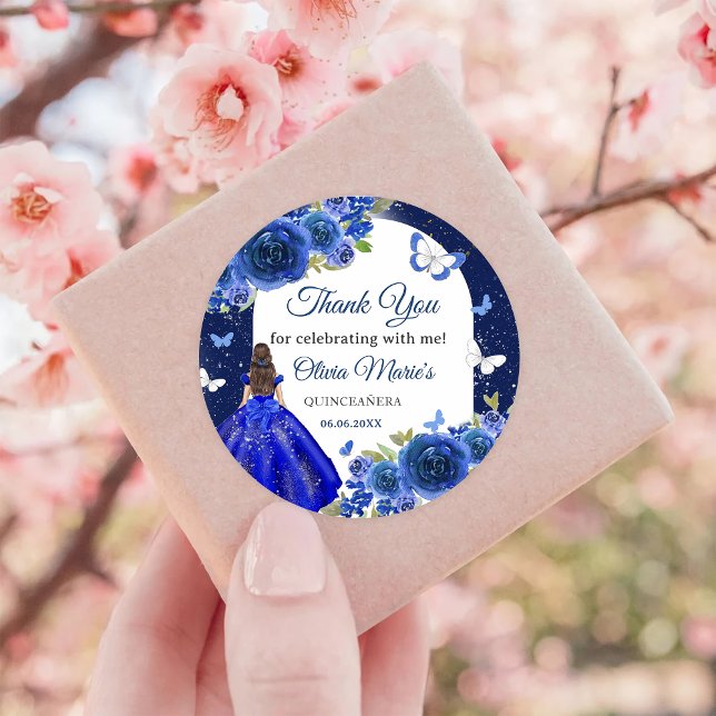 Blue Silver Rose Quinceanera Birthday  Classic Round Sticker (Creator Uploaded)