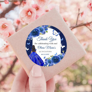 Blue Silver Rose Quinceanera Birthday  Classic Round Sticker