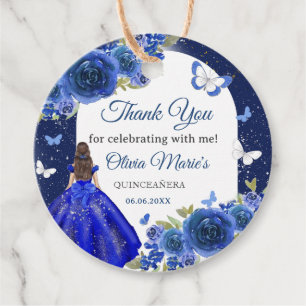 Blue Silver Rose Quinceanera Birthday Favour Tags