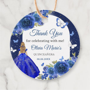 Blue Silver Rose Quinceanera Birthday Favour Tags