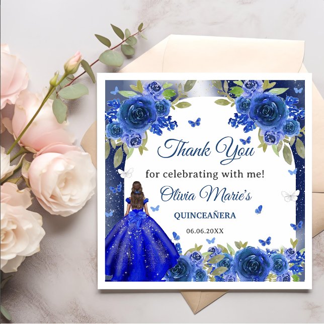 Blue Silver Rose Quinceanera Birthday  Napkin (Creator Uploaded)