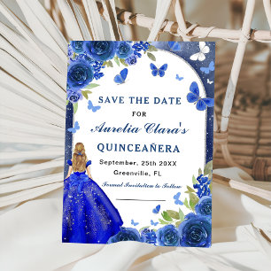 Blue Silver Rose Quinceanera  Save The Date