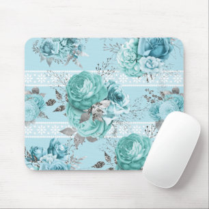 Blue Silver Roses Lace Mouse Pad