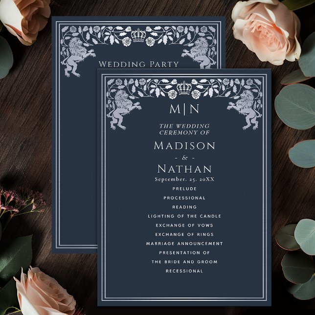 Blue & Silver Royal Lion Mediaeval Sword Wedding  Program (Creator Uploaded)