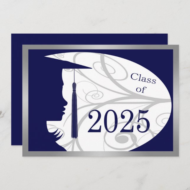 Blue & Silver Silhouette 2025 Graduation Party Invitation (Front/Back)